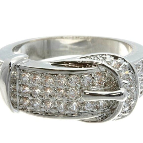 Beautiful Belt of Truth Silver Pave Cubic Zirconia Pave Cz Buckle Band Ring 9 - Picture 3 of 5